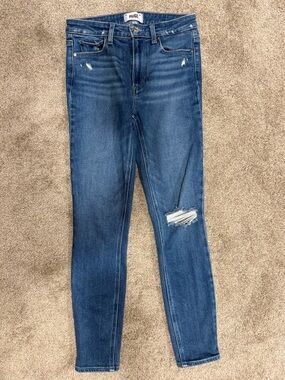 PAIGE Medium Blue Distressed Skinny Jeans HOXTON ankle